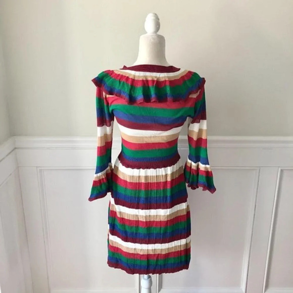 Bright Stripe Long Sleeve Dress Ruffle M - Picture 5 of 6